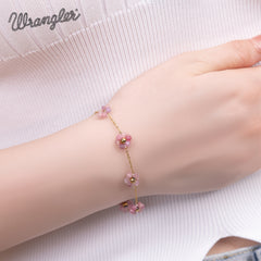 WGW-1103PK  Wrangler 14k Gold Western Natural Stone Daisy Chain Bracelet -Pink