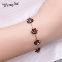 WGW-1103BDY   Wrangler 14k Gold Western Natural Stone Daisy Chain Bracelet -Burgundy