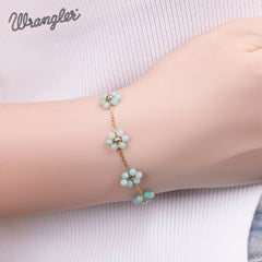 WGW-1103BK  Wrangler 14k Gold Western Natural Stone Daisy Chain Bracelet -Green
