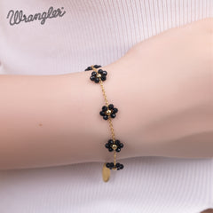 WGW-1103BK  Wrangler 14k Gold Western Natural Stone Daisy Chain Bracelet -Black