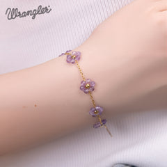 WGW-1103PP  Wrangler 14k Gold Western Natural Stone Daisy Chain Bracelet -Purple