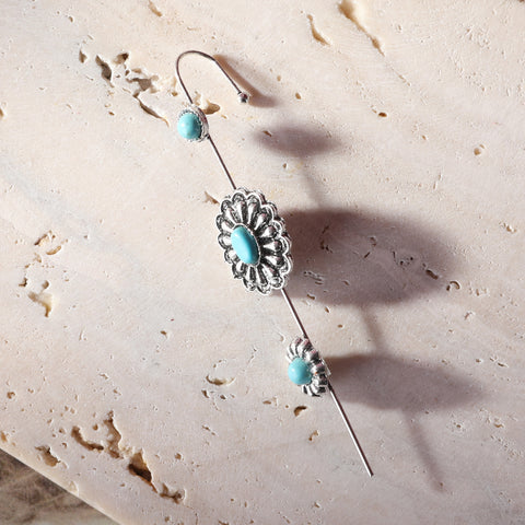 RCE-1058  Rustic Couture's Natural Stone Navajo Concho Ear Pin Cuff Earrings