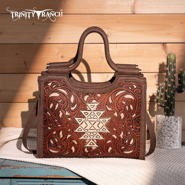 TR190G-8250 Trinity Ranch Floral Aztec Tooled Concealed Carry Tote