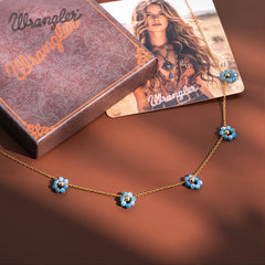 WNS-1103TQ   Wrangler 14K Gold Natural Stone Daisy Choker Necklace - Turquoise