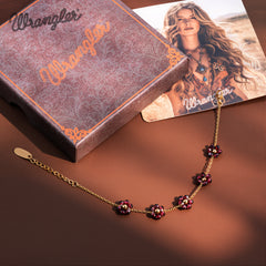 WGW-1103BDY   Wrangler 14k Gold Western Natural Stone Daisy Chain Bracelet -Burgundy
