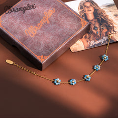 WGW-1103TQ   Wrangler 14k Gold Western Natural Stone Daisy Chain Bracelet -Turquoise