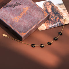 WGW-1103BK  Wrangler 14k Gold Western Natural Stone Daisy Chain Bracelet -Black