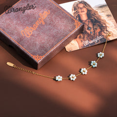 WGW-1103BK  Wrangler 14k Gold Western Natural Stone Daisy Chain Bracelet -Green