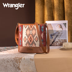WG213-2003  Wrangler Aztec Distressed Print Dual Sided Print Concealed Carry Crossbody-Brown