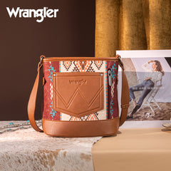 WG213-2003  Wrangler Aztec Distressed Print Dual Sided Print Concealed Carry Crossbody-Brown