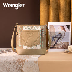 WG213-2003  Wrangler Aztec Distressed Print Dual Sided Print Concealed Carry Crossbody-Green)
