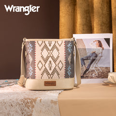 WG213-2003  Wrangler Aztec Distressed Print Dual Sided Print Concealed Carry Crossbody-Tan