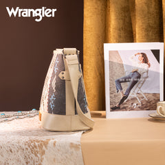 WG213-2003  Wrangler Aztec Distressed Print Dual Sided Print Concealed Carry Crossbody-Tan