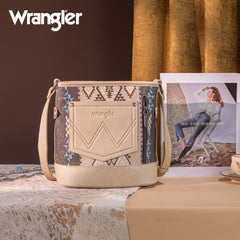 WG213-2003  Wrangler Aztec Distressed Print Dual Sided Print Concealed Carry Crossbody-Tan