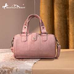 MW1338-8802 Montana West Western Tooled Buckle Collection Mini Barrel Crossbody Bag  -Dark Pink