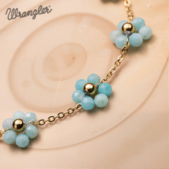 WGW-1103BK  Wrangler 14k Gold Western Natural Stone Daisy Chain Bracelet -Green