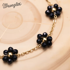 WGW-1103BK  Wrangler 14k Gold Western Natural Stone Daisy Chain Bracelet -Black