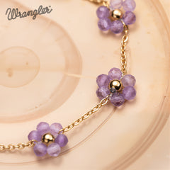 WGW-1103PP  Wrangler 14k Gold Western Natural Stone Daisy Chain Bracelet -Purple