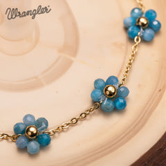 WGW-1103TQ   Wrangler 14k Gold Western Natural Stone Daisy Chain Bracelet -Turquoise