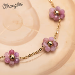 WGW-1103PK  Wrangler 14k Gold Western Natural Stone Daisy Chain Bracelet -Pink