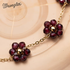 WGW-1103BDY   Wrangler 14k Gold Western Natural Stone Daisy Chain Bracelet -Burgundy