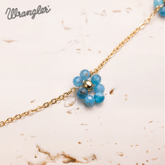 WNS-1103TQ   Wrangler 14K Gold Natural Stone Daisy Choker Necklace - Turquoise