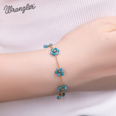 WGW-1103TQ   Wrangler 14k Gold Western Natural Stone Daisy Chain Bracelet -Turquoise