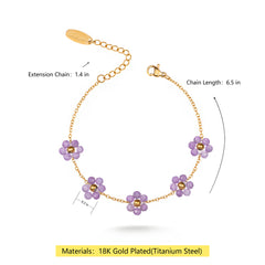 WGW-1103PP  Wrangler 14k Gold Western Natural Stone Daisy Chain Bracelet -Purple