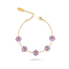 WGW-1103PP  Wrangler 14k Gold Western Natural Stone Daisy Chain Bracelet -Purple