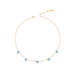 WNS-1103TQ   Wrangler 14K Gold Natural Stone Daisy Choker Necklace - Turquoise