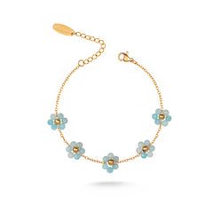 WGW-1103BK  Wrangler 14k Gold Western Natural Stone Daisy Chain Bracelet -Green