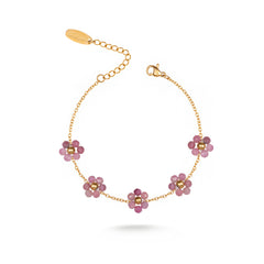 WGW-1103PK  Wrangler 14k Gold Western Natural Stone Daisy Chain Bracelet -Pink