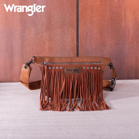 WG73-8194  Wrangler Fringe  Fanny Pack Belt Bag Sling Bag - Dark Brown
