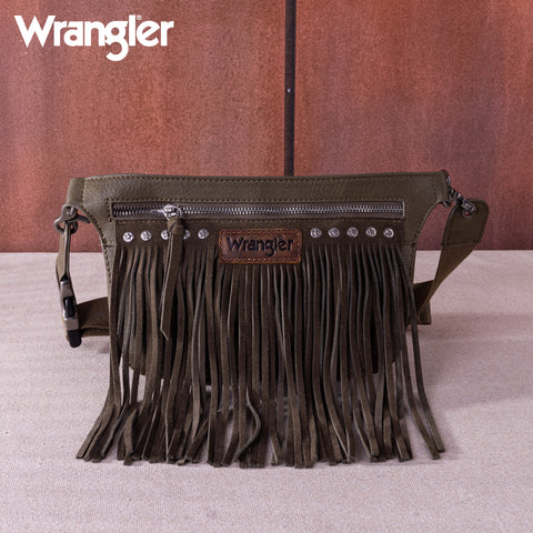 WG73-8194  Wrangler Fringe  Fanny Pack Belt Bag Sling Bag - Dark Green