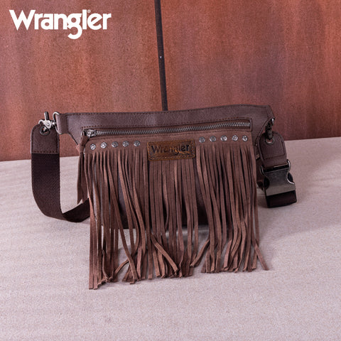 WG73-8194  Wrangler Fringe  Fanny Pack Belt Bag Sling Bag - Coffee