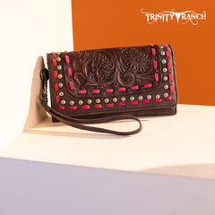 TR181-W018  Trinity Ranch Floral Tooled Collection Wallet - Coffee
