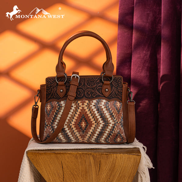 MW1308-8360 Montana West Tooled Aztec Collection Tote/Crossbody