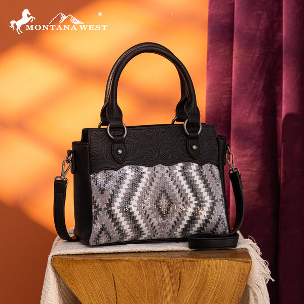 MW1308-8360 Montana West Tooled Aztec Collection Tote/Crossbody