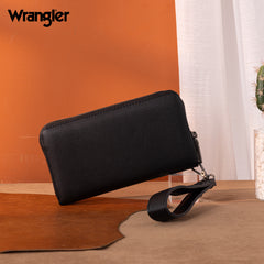 WG185-W050  Wrangler Dual Zipper Compartment Large Wallet  -Black