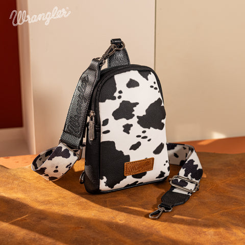 PRE-ORDER WG133-210  Wrangler Cow  Print Crossbody Sling Chest Bag  - Black