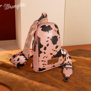 WG133-210 Wrangler Cow Print Crossbody Sling Chest Bag -Pink