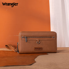 WG185-W050  Wrangler Dual Zipper Compartment Large Wallet  -Brown