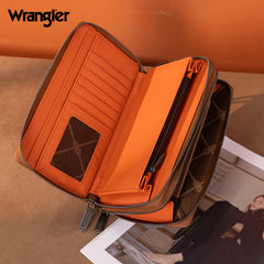 WG185-W050  Wrangler Dual Zipper Compartment Large Wallet  -Brown