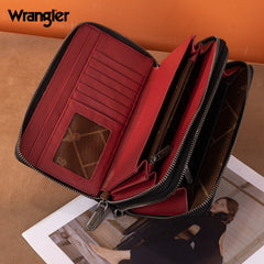 WG185-W050  Wrangler Dual Zipper Compartment Large Wallet  -Black