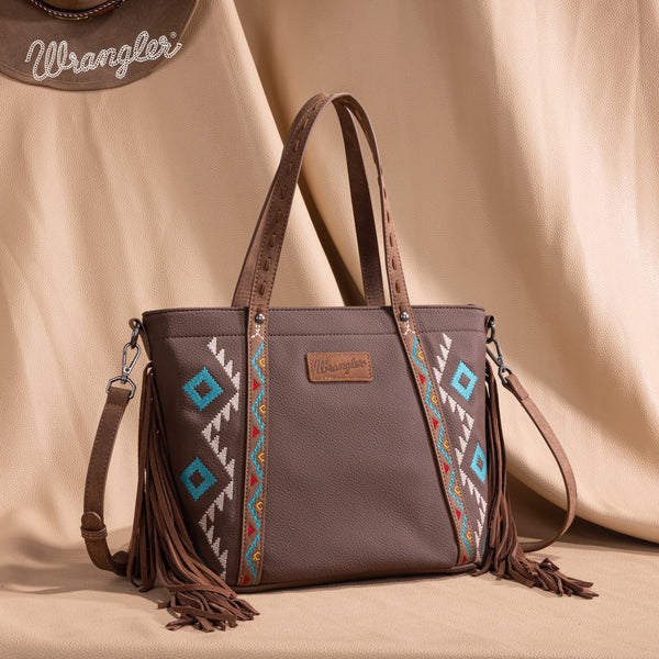 ヤン・ドゥイッチ エコールヴァローナ WG233-2009 Wrangler Aztec Embroidered Tote/Crossbody Bag- Brown