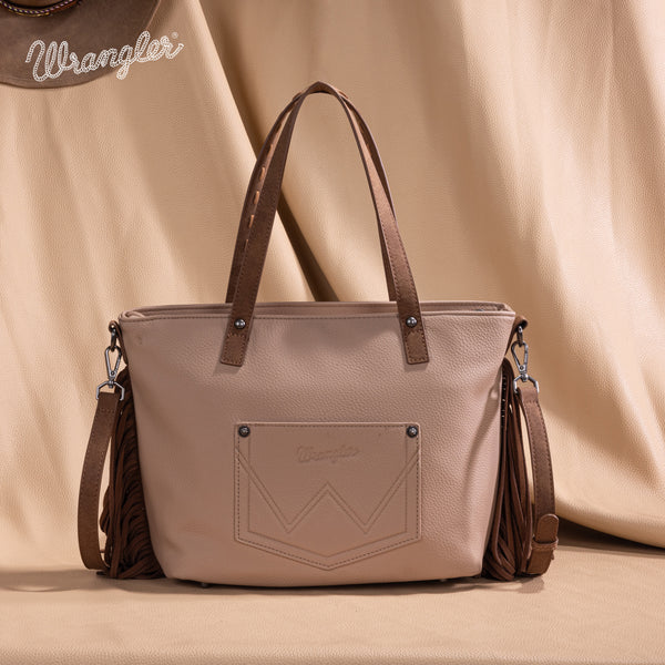 WG233-2009 Wrangler Aztec Embroidered Tote/Crossbody Bag- Tan
