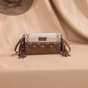 WG233-W018 Wrangler Aztec Embroidered Fringe Wallet/Crossbody - Beige