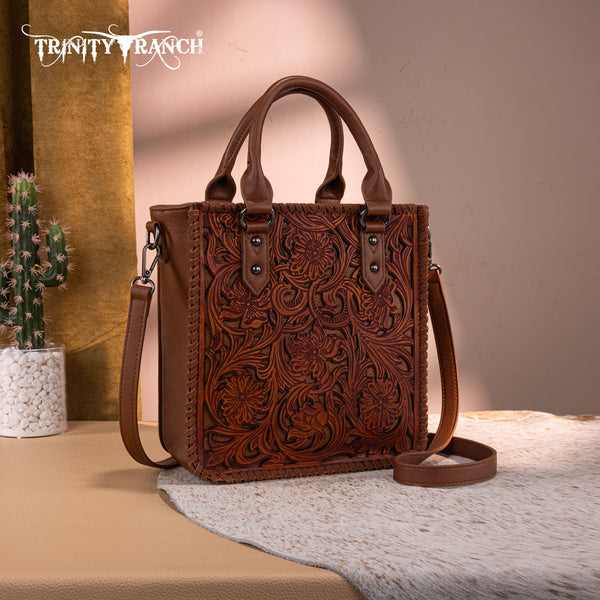 TR192-8368 Trinity Ranch Floral Tooled Collection Tote/Crossbody