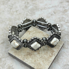 BR230430-02  Southwest Style Silver Natural Stone Concho Stretch Bracelet