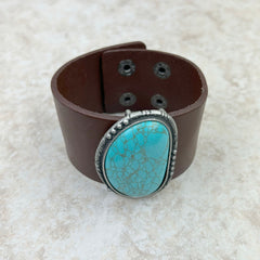 BRZ230405  Natural Stone Leather Cuff Bracelet